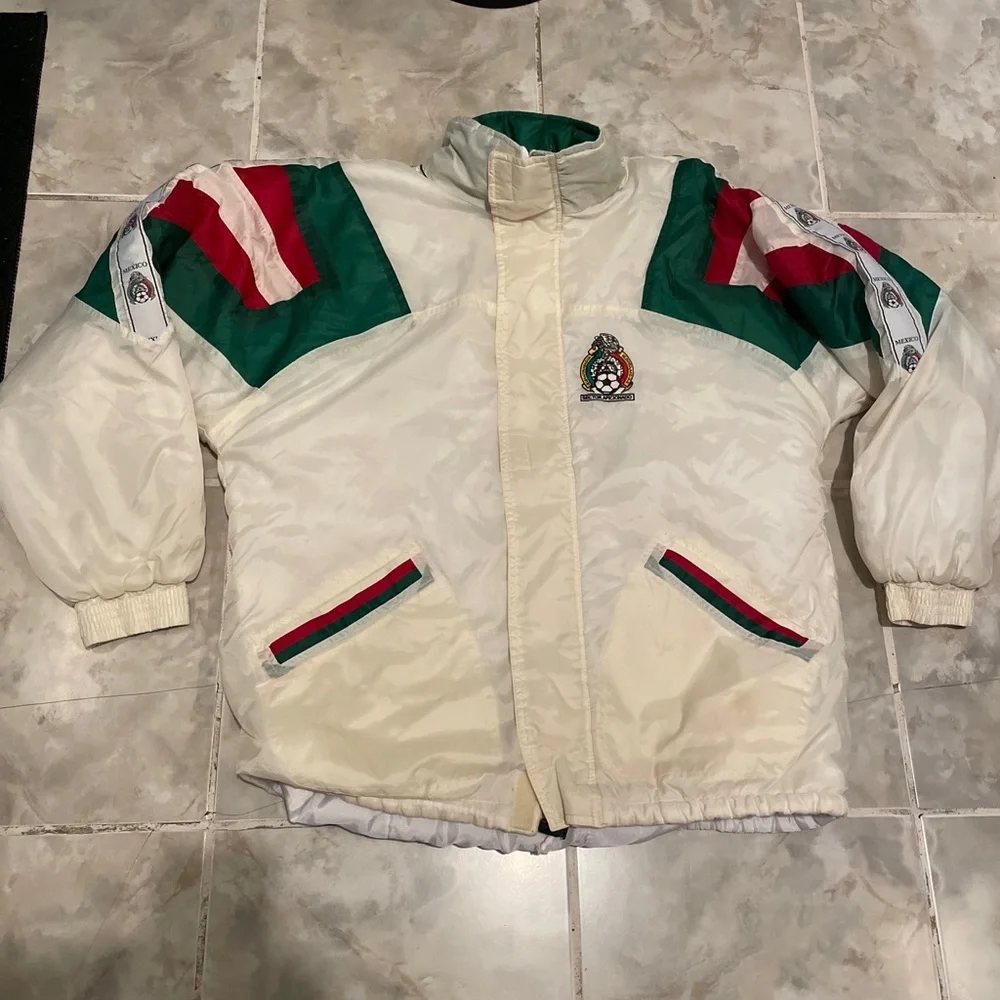 Vintage 1990’s Mexico Soccer Seleccion Mexicana Puffer Embroidered Jacket-SZ-L - Picture 1 of 14
